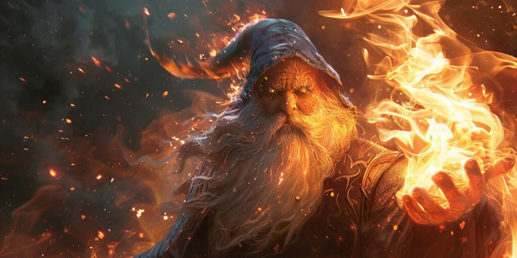 A wizard casting a fire spell - Ariokan